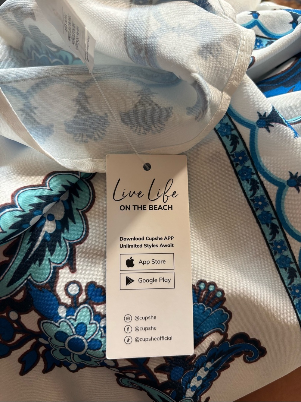 Blue & White Printed V-Neck Swim Coverup Dress - Picture 7 of 8